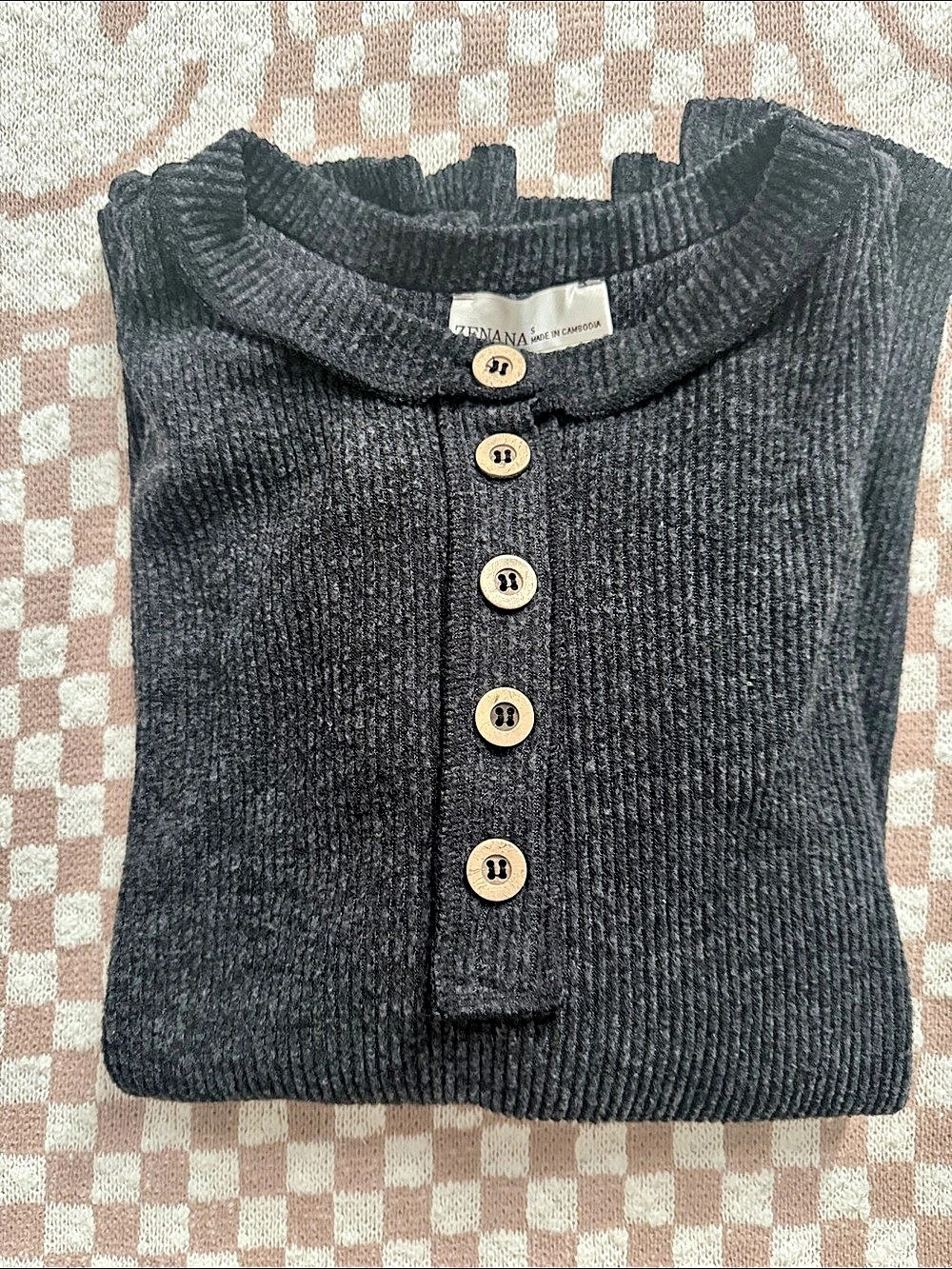 Zenana- Women’s Black Henley Top - Picture 2 of 6